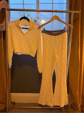 Free People Cream Cable Knit Sweater & Bootcut Pants Set